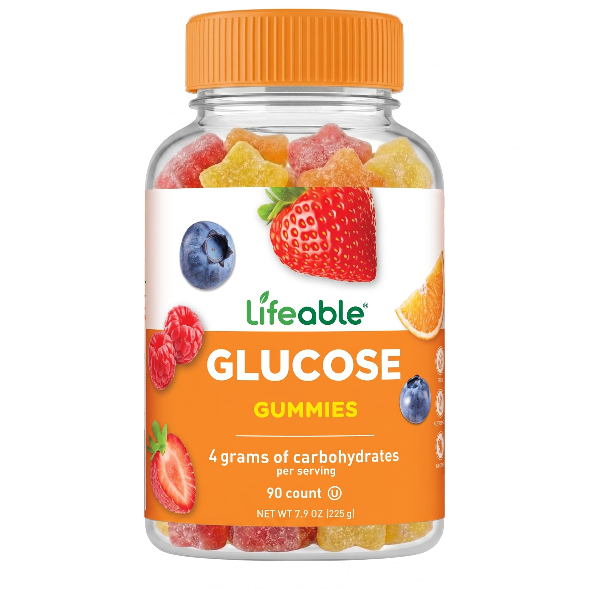 Lifeable Glucose Gummies - Fast Acting, 4g Carbs per Serving, 90 Count