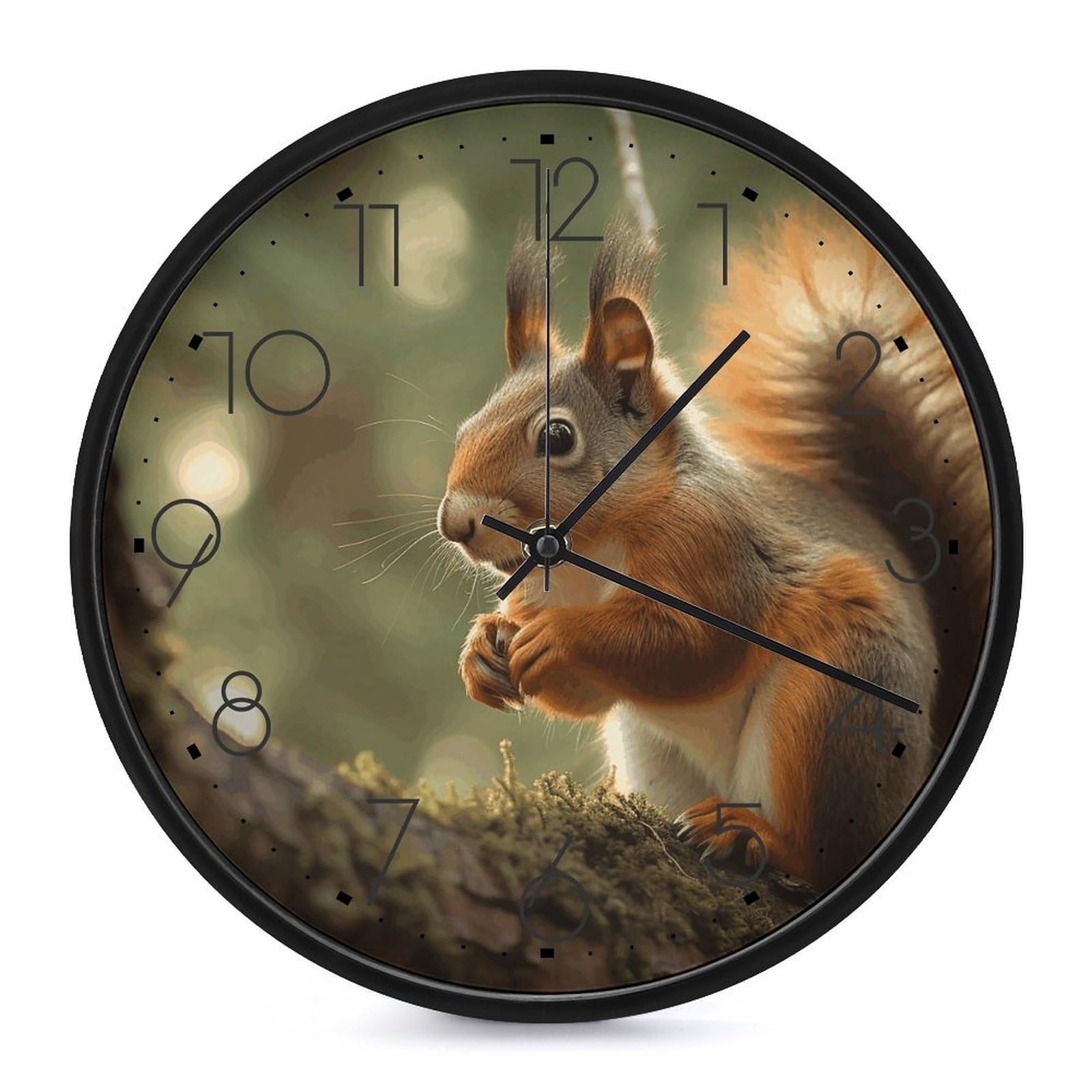 DWVTSLH Wildlife Forest Squirrel Wall Clock 10 Inch Silent Non-Ticking Modern Clocks Battery Operated - Decorative Wall Clocks for Bedroom Living Room Kitchen Office Wall Decor Gift Idea