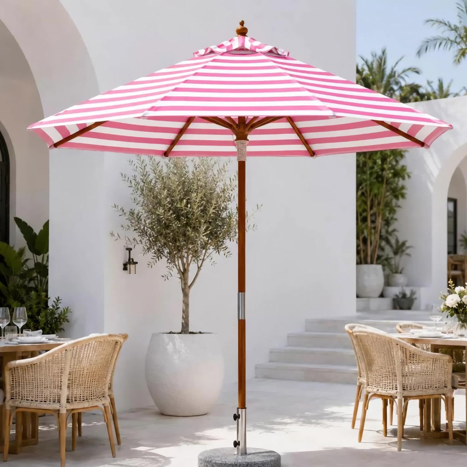 Drewniany parasol ogrodowy o średnicy 270 cm z 8 żebrami, parasol stołowy