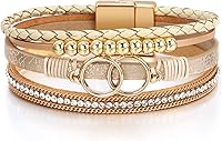 Fesciory Leopard Print Leather Wrap Bracelet for Women - Boho Multi-Layer Pearl Crystal Bangle Jewelry