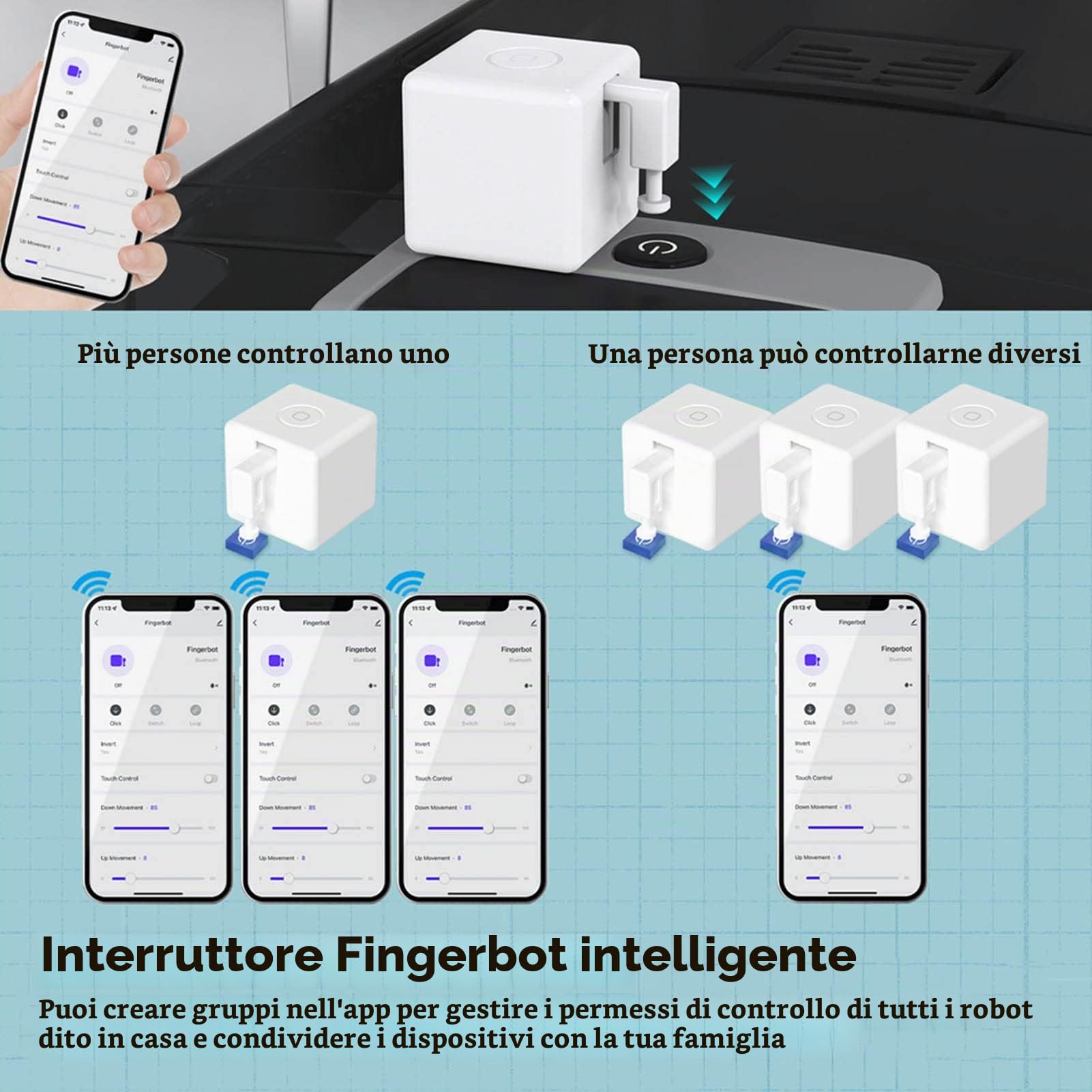 TOPINCN Interruttore Robot a Dito, Telecomando Smart App Pulsante Interruttore Luce Pulsante Bot Pulsante Interruttore Intelligente Pulsante per Porta del Garage della Camera da Letto di | Pulsante smart adesivo, Compatibile con Smart Life/Tuya, Controllo
