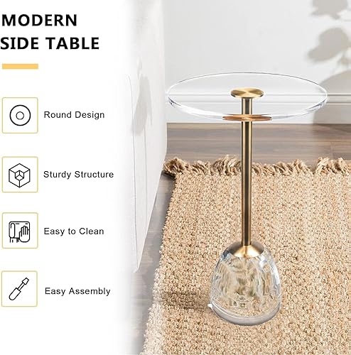Miniatura 26 de Mesa auxiliar de acrílico transparente, mesa auxiliar gruesa con metal de latón cepillado, mesita de noche transparente, mesas de bebidas para sala
