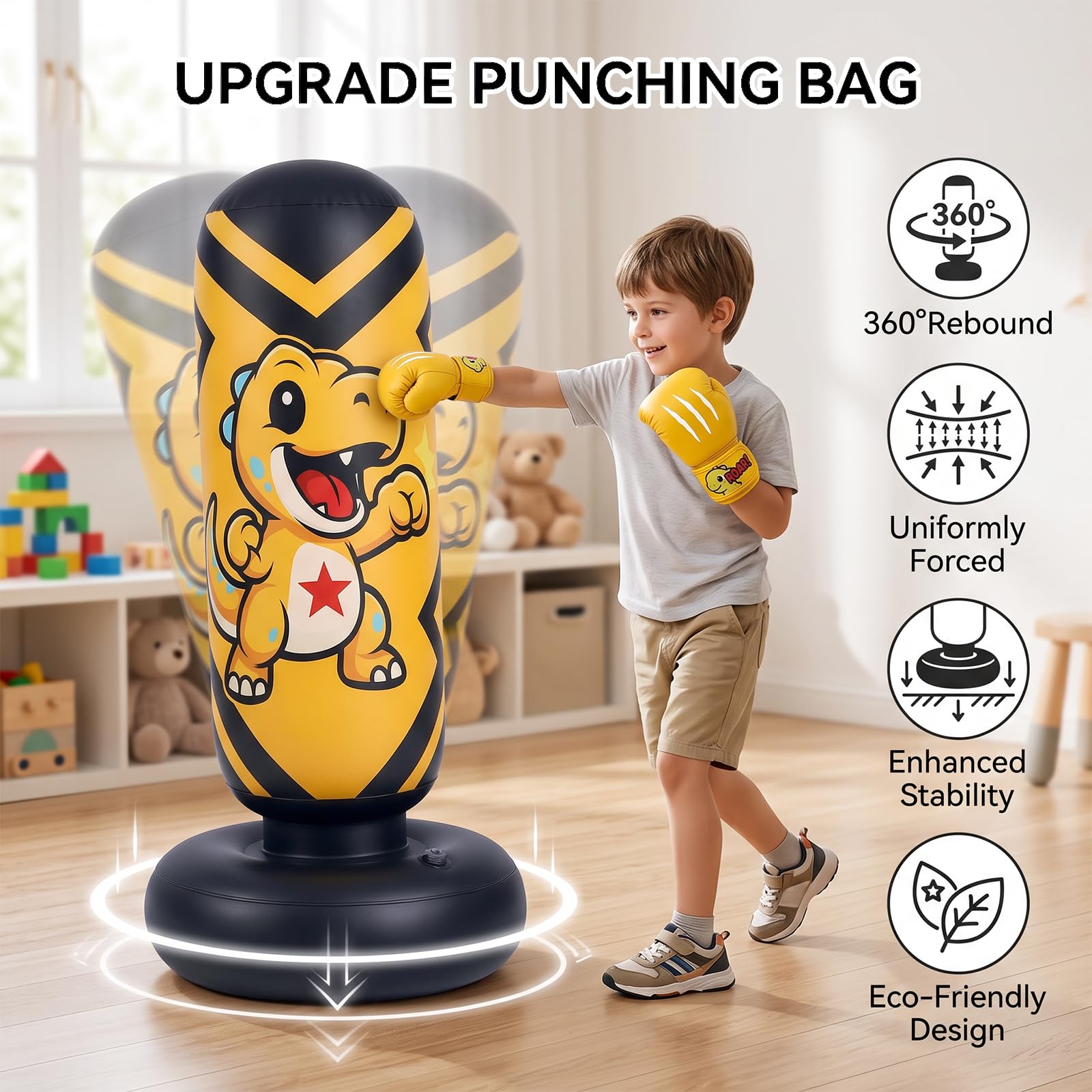 Ninonly 130cm Sacco da Boxe per Bambini Gonfiabile con Guanti e Pompa