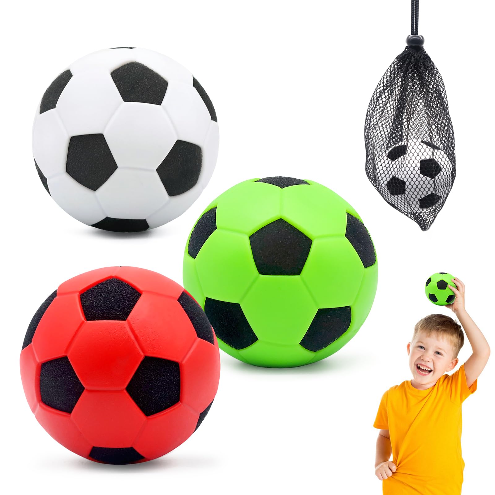 DELEE 4PCS Foam Football Soft Sponge Soccer Ball for Indoor Outdoor Play Lightweight Durable Water Ball Swimming Pool Beach Balls Perfect for Games Fun Sport for Adults Boys Girls of All Ages (7cm)