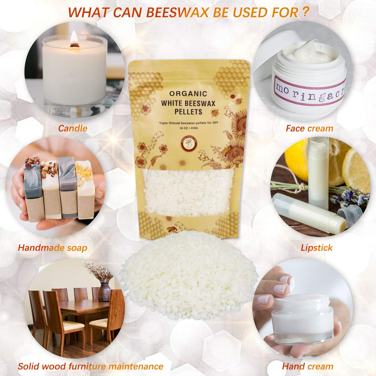 Cera D'api Bianca 906g, Cera Dapi Biologica per La Cosmesi Fai da Te, La Produzione Gi Candele, Creme, Balsami per Labbra, Set di Saponi, Imballaggi per Cura Del Cuoio, Lucidatura Del Legno.
