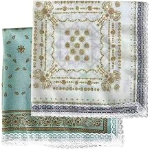 2 Pieces Cotton-Blend Lace Bandanas Head Hair Scarves Headbands Wraps Cover for Girls and Women 23.6 x 23.6 inch