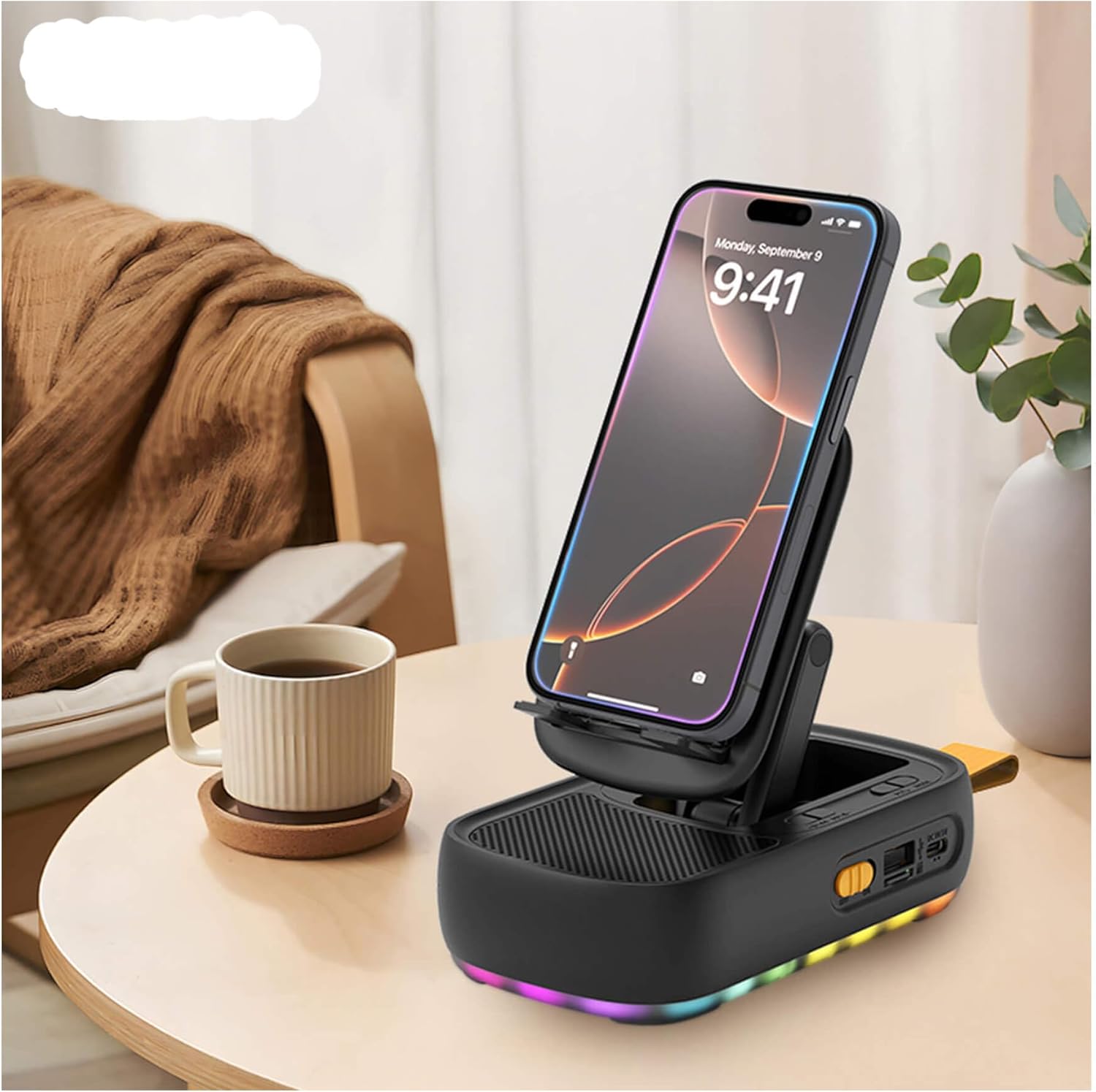 Gifts for Women Men Mom Dad Cell Phone Stand with Wireless Bluetooth Speaker and Portable Charger＆LED Flash Light HD Stereo Surround Sound Cool Gadget for Her Husband Him Wife Birthday Christmas