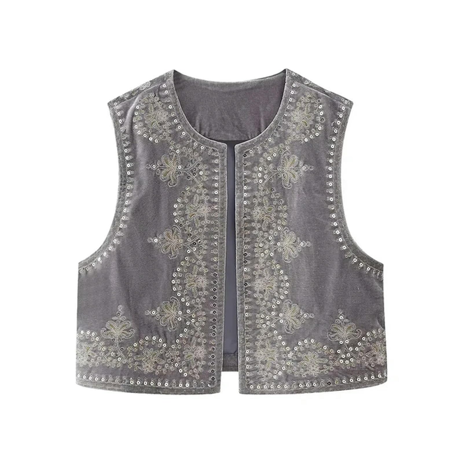KWTF Vintage Autumn Velvet Embroidery Vest Jackets Women V Neck Sleeveless Black Waistcoats Female Fashion Mujer Tops