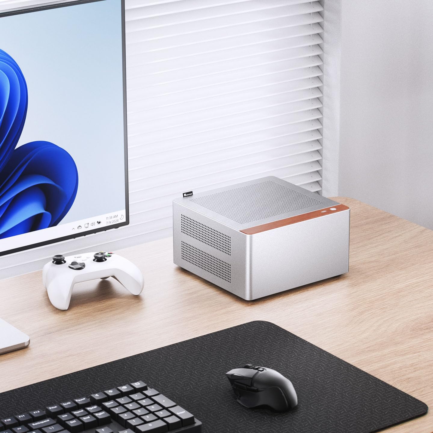 Jonsbo NV10 PC-Gehäuse Silber | Mini-ITX Case aus Aluminium & Stahl, kompaktes ITX-Gehäuse mit USB-C, Low-Profile GPU Support