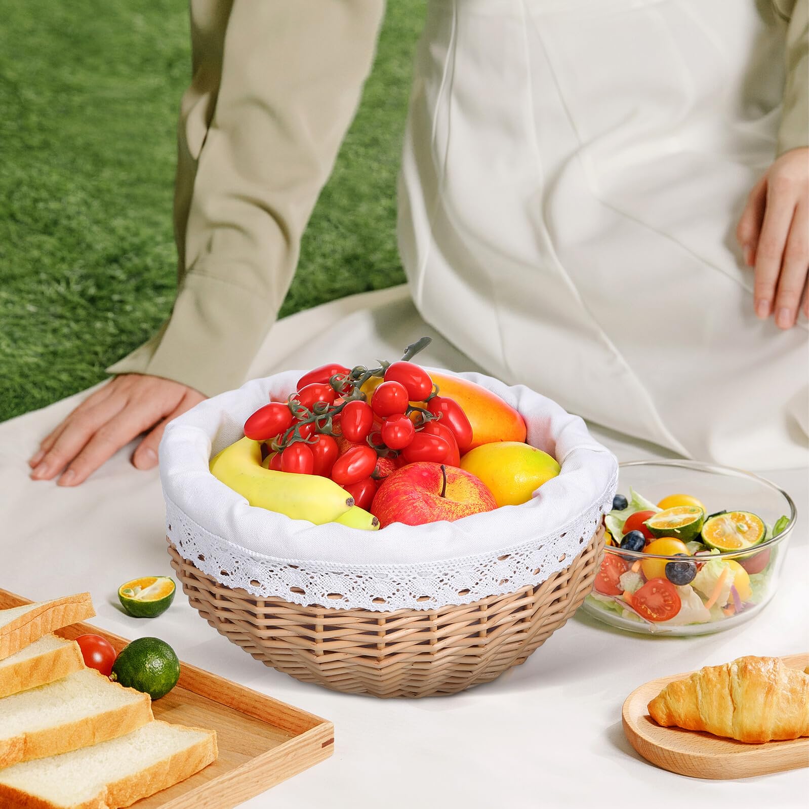 NUOBESTY Panier Tressé pour Rangement Alimentaire Osier Blanc Panier Artisanal pour Fruits et Pain