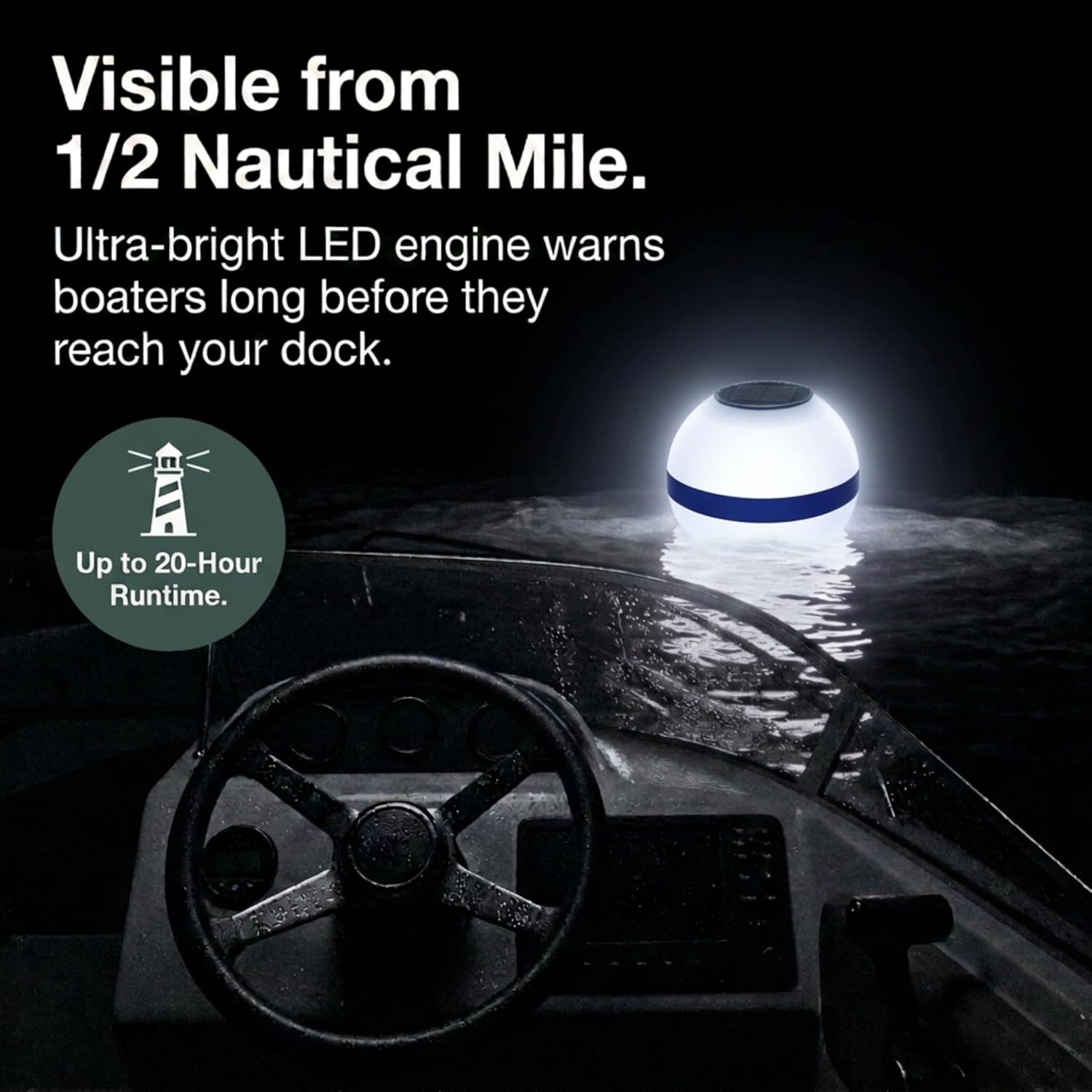 DUNNRITE Solar Powered Self-Illuminating LED Marker Buoy with Light Engine, 14" Diameter, Choose from Six Colors