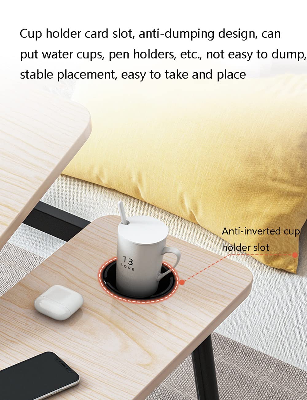 Tablette de lit multifonctionnelle réglable en Hauteur pour Ordinateur Portable, avec Porte-gobelet et Pieds Pliables, idéale pour écrire et Travailler (Noir, 27 Pouces).