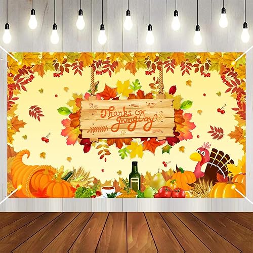 Miniatura 4 de Decoraciones de fiesta temática de Acción de Gracias, pancarta de hoja de arce, mantel de telón de fondo de calabaza de pavo, abanicos de papel