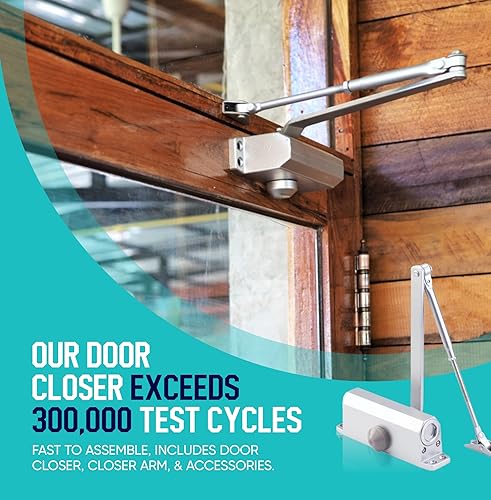 Miniatura 5 de Mecanismo de cierre de puerta comercial para tráfico pesado, cierre de puerta para automóvil comercial, acabado de aluminio (negro, 1, paquete)