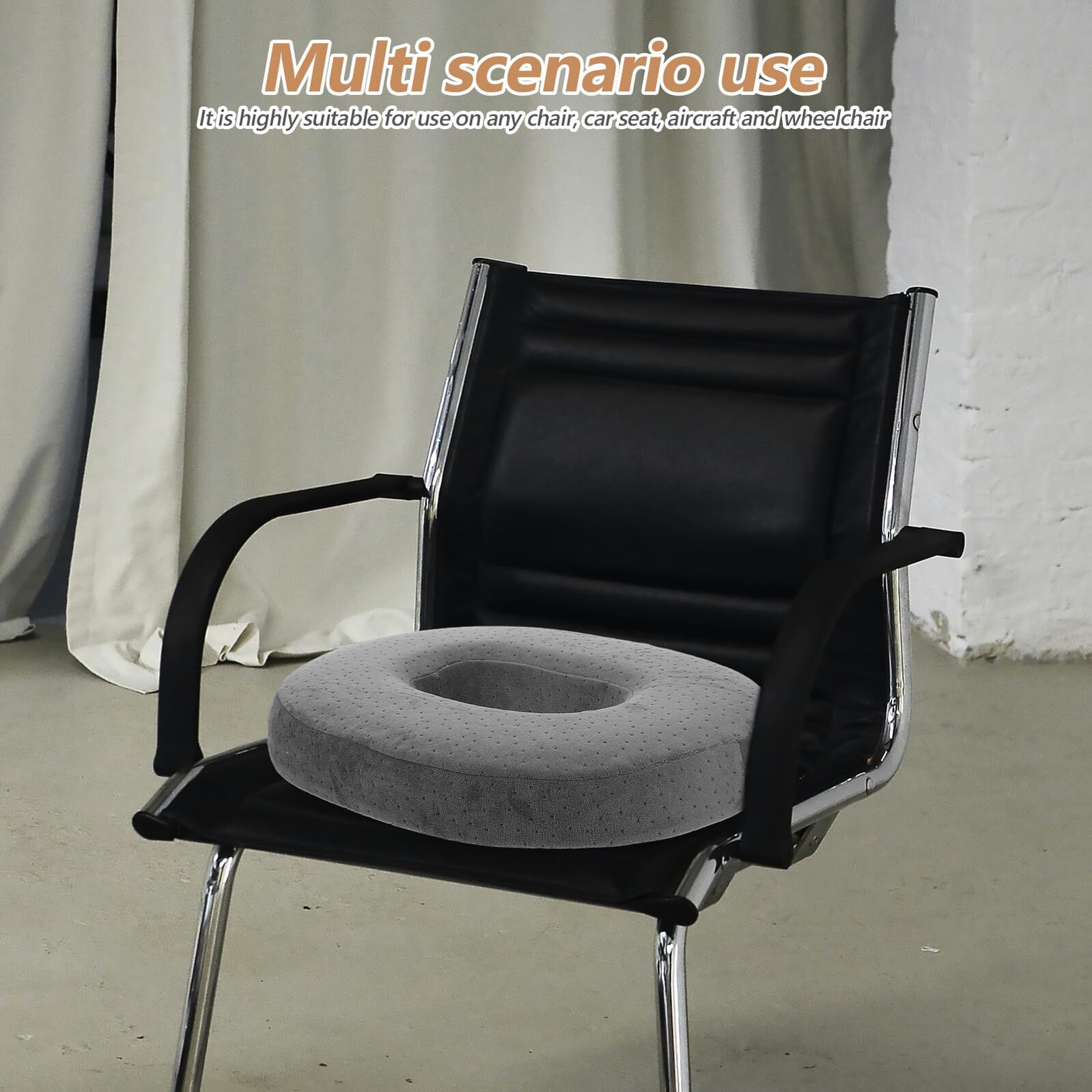 Cojín de Asiento Ovalado 43X35X7 CM de Espuma Viscoelástica con Centro Hueco Transpirable Funda de Terciopelo Gris Cojín Portátil para Silla de Oficina Taburete y Silla de
