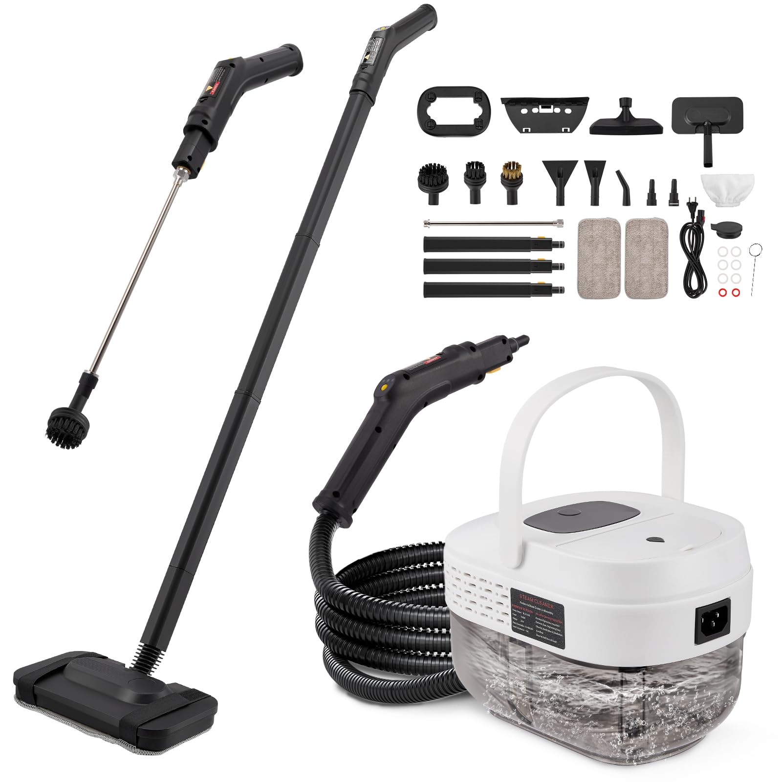 Nettoyer à Vapeur,2500 W Nettoyer à Vapeur Portable Avec 19 TêTes De Brosse,Rapide jusqu'à 221 °F,1,6L Nettoyeur Vapeur Vitre avec Une Serpillière pour Meubles de Cuisine, Voiture, Sols
