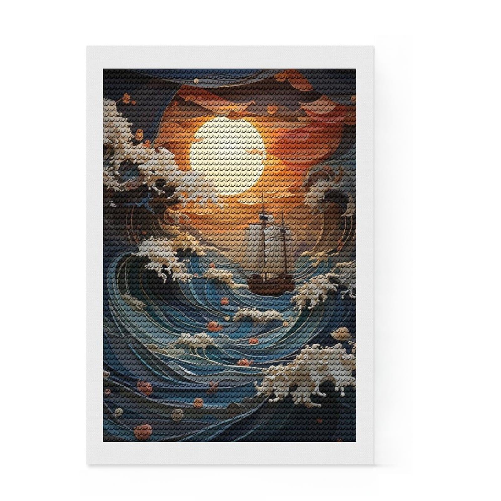 Junmoney Sailboat in Storm Art Diamond Painting Kit 8"x12", Full Kit Included, Calming Craft to Unwind, Office Decor, Gift Idea, Easy to Enjoy