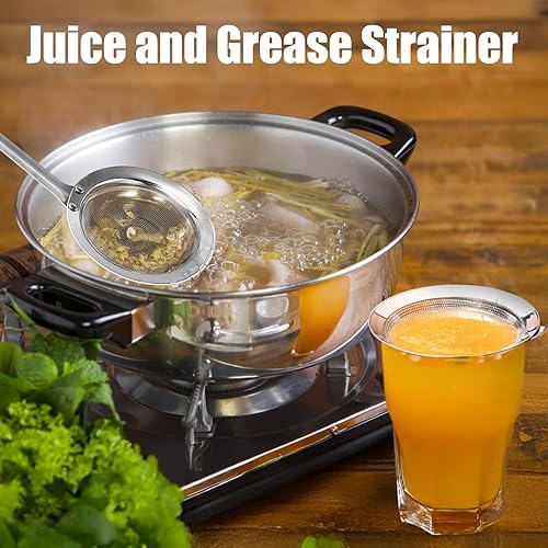 Miniatura 3 de Cuchara coladora de acero inoxidable de malla fina, tamiz de malla fina con mango largo, cuchara espumadera de acero inoxidable, accesorio de cocina