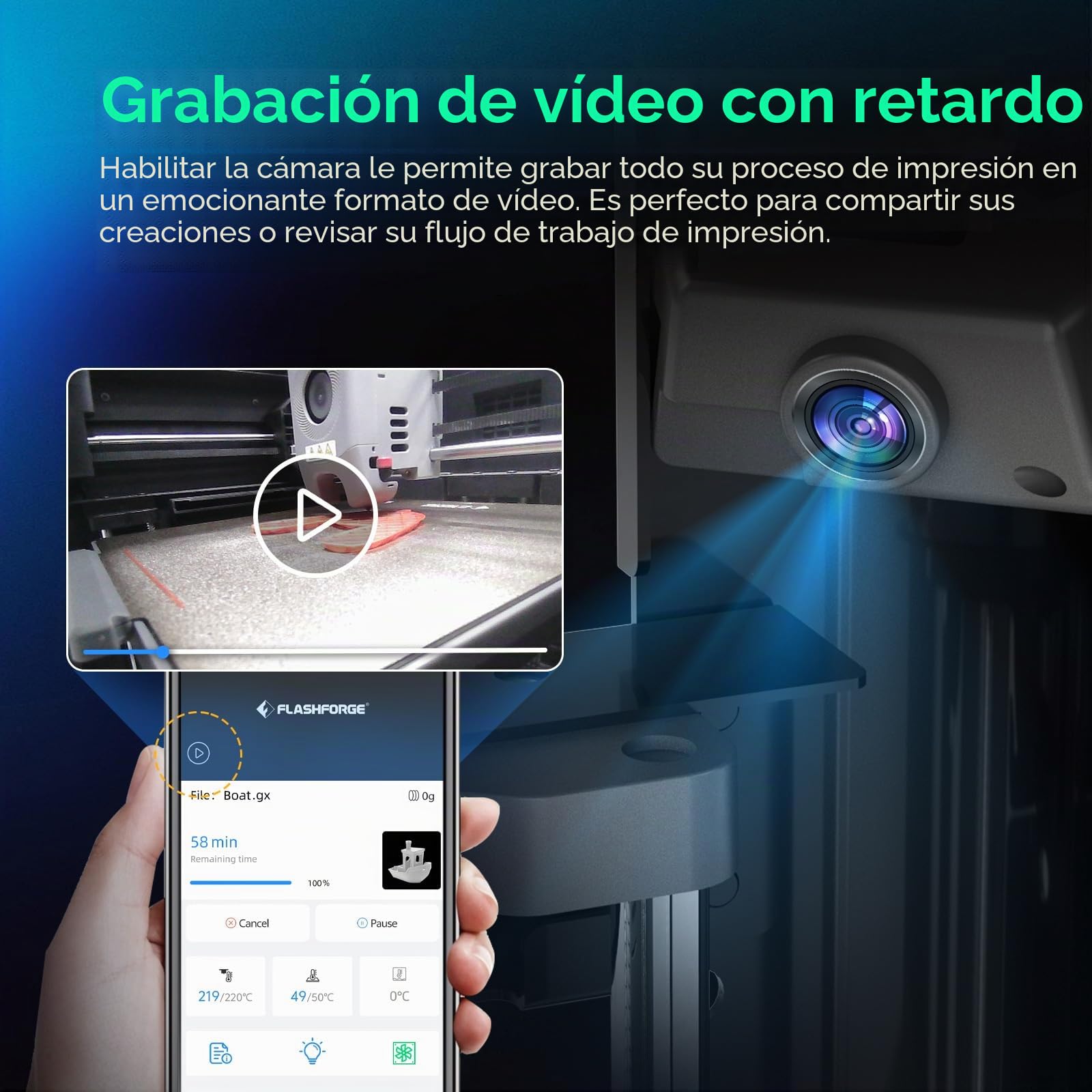 FLASHFORGE Adventurer 5M/5M Pro/5X Kit de cámara para impresora 3D para monitoreo en tiempo real y a distancia, compatible con la aplicación Flash Maker