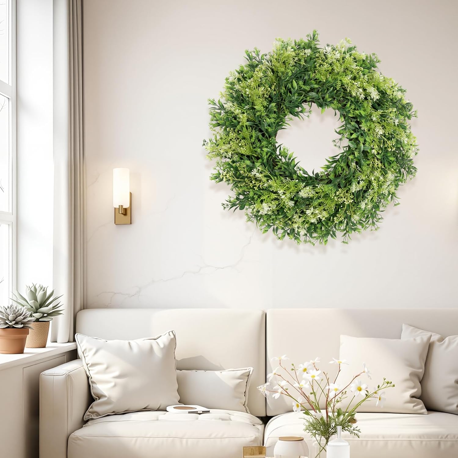 28 Inch Large Eucalyptus Wreaths for Front Door Artificial Green Leaves Greenery Indoor Outdoor Wreath Home Decor Porch Window Wall Farmhouse Door Decorations Spring Summer Fall All Seasons - Image 3
