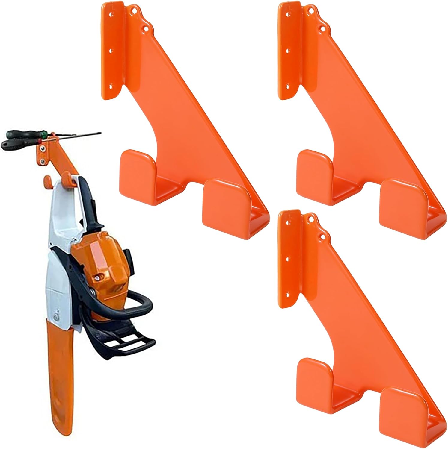 Chainsaw Hanger, 3 Pack Heavy Duty Chainsaw Holder Wall Mount, Garage Shop Organization and Storage Shed Organizer Weed Eater Hanger Backpack Blower Rack Yard Maintenance Must Haves