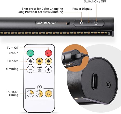 Miniatura 3 de Luz de imagen inalámbrica que funciona con pilas, recargableenchufada en la luz de exhibición de pintura de 31.5 pulgadas, luces de pared de control