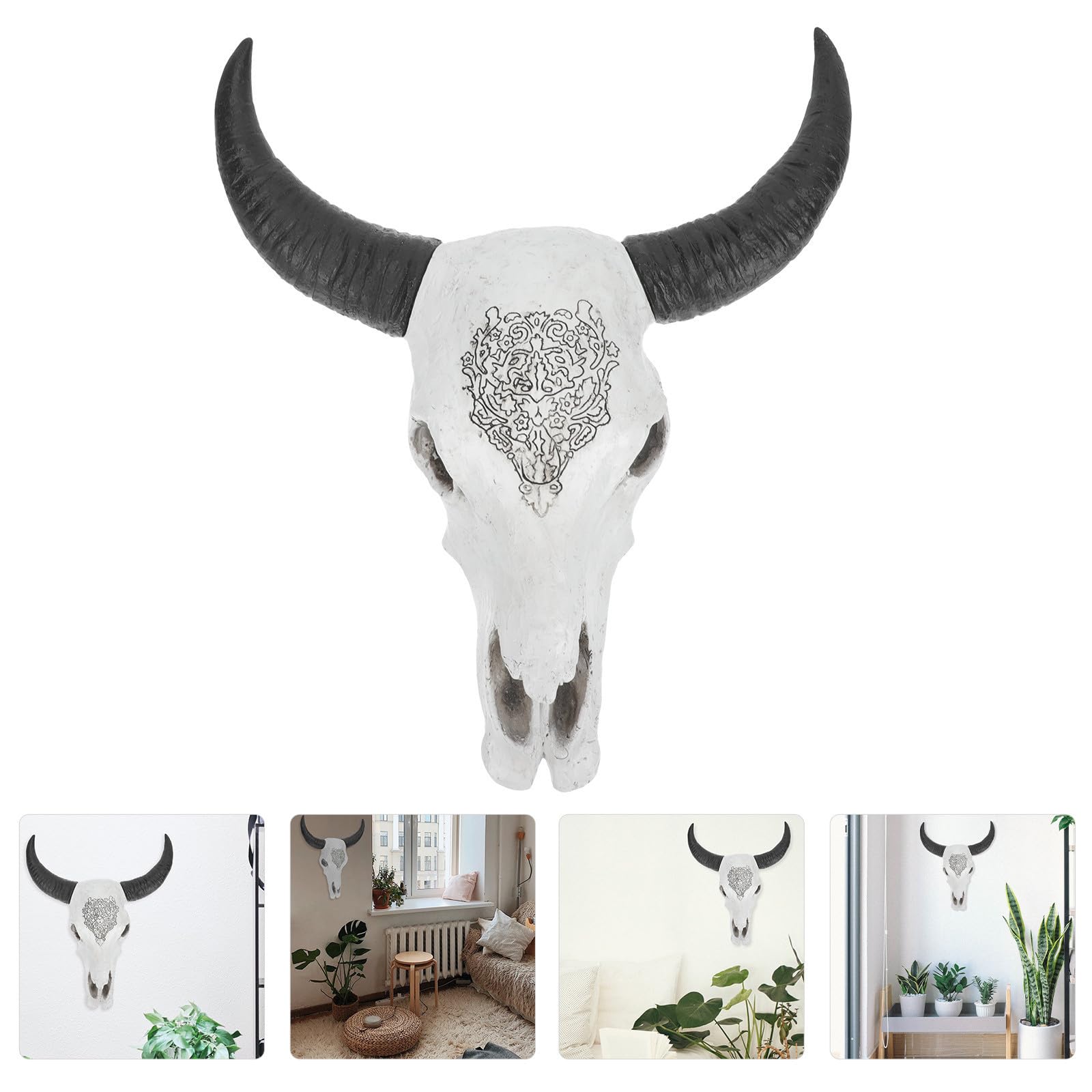 Kichvoe Decorazione da Parete Teschio Corna di Bue in Resina Creativa per Bar e Casa, Scultura Murale Salvaspazio di Stile per Arredamento Commerciale