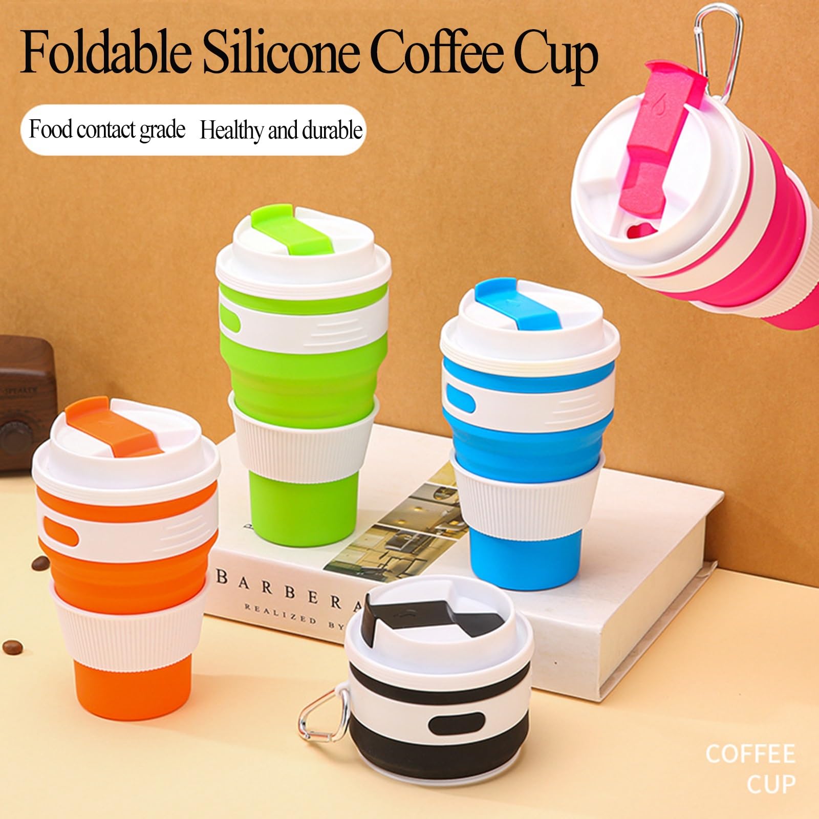 gobelet pliable, Silicone portable, étanche, réutilisable, comprend un mousqueton, idéal for le café, thé, la randonnée, camping et les activités de plein air(Green,L)