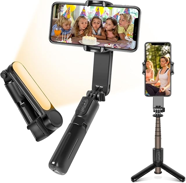 Gimbal Stabilizer for Smartphone, Phone Gimbal with Filling Light, Mobile Phone Gimbal Stabilizer with Remote Control, iPhone Stabilizer for Vlog Video, Compatible with Android/ IOS
