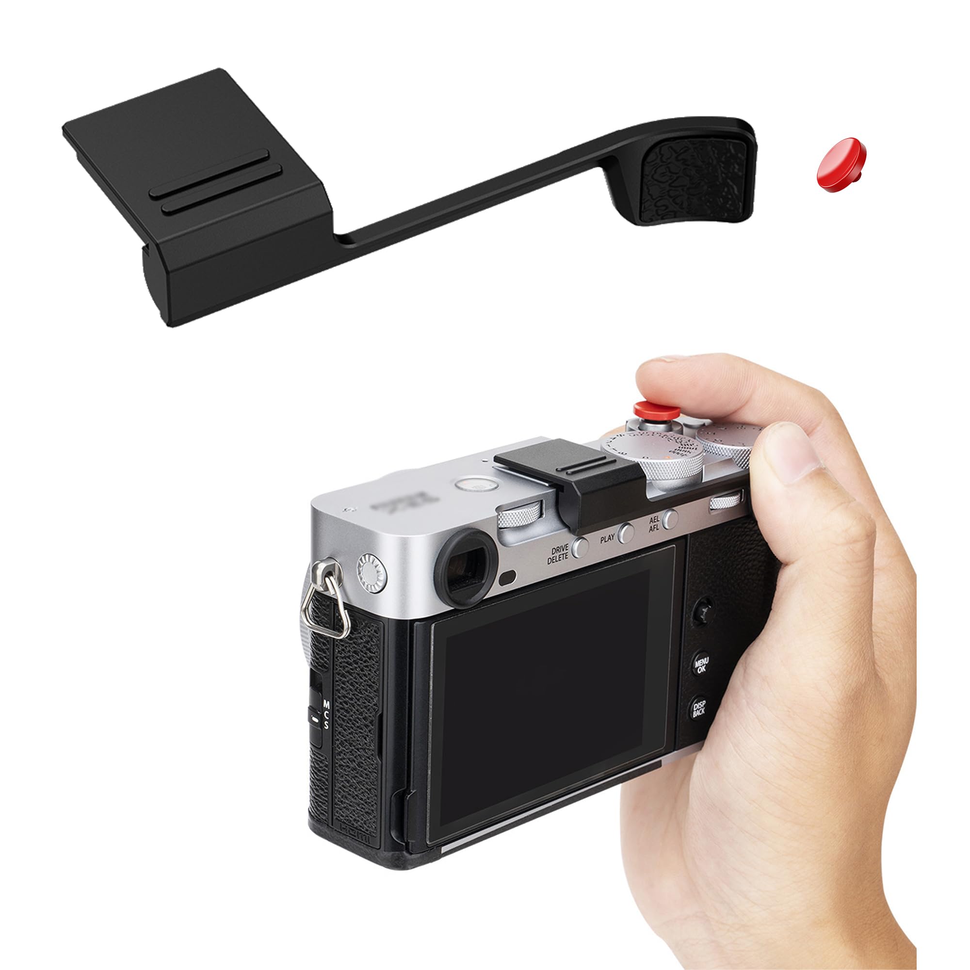 JJC Full-Coverage Metal Thumb Grip &amp; Shutter Button for Fuji X-E5, Black