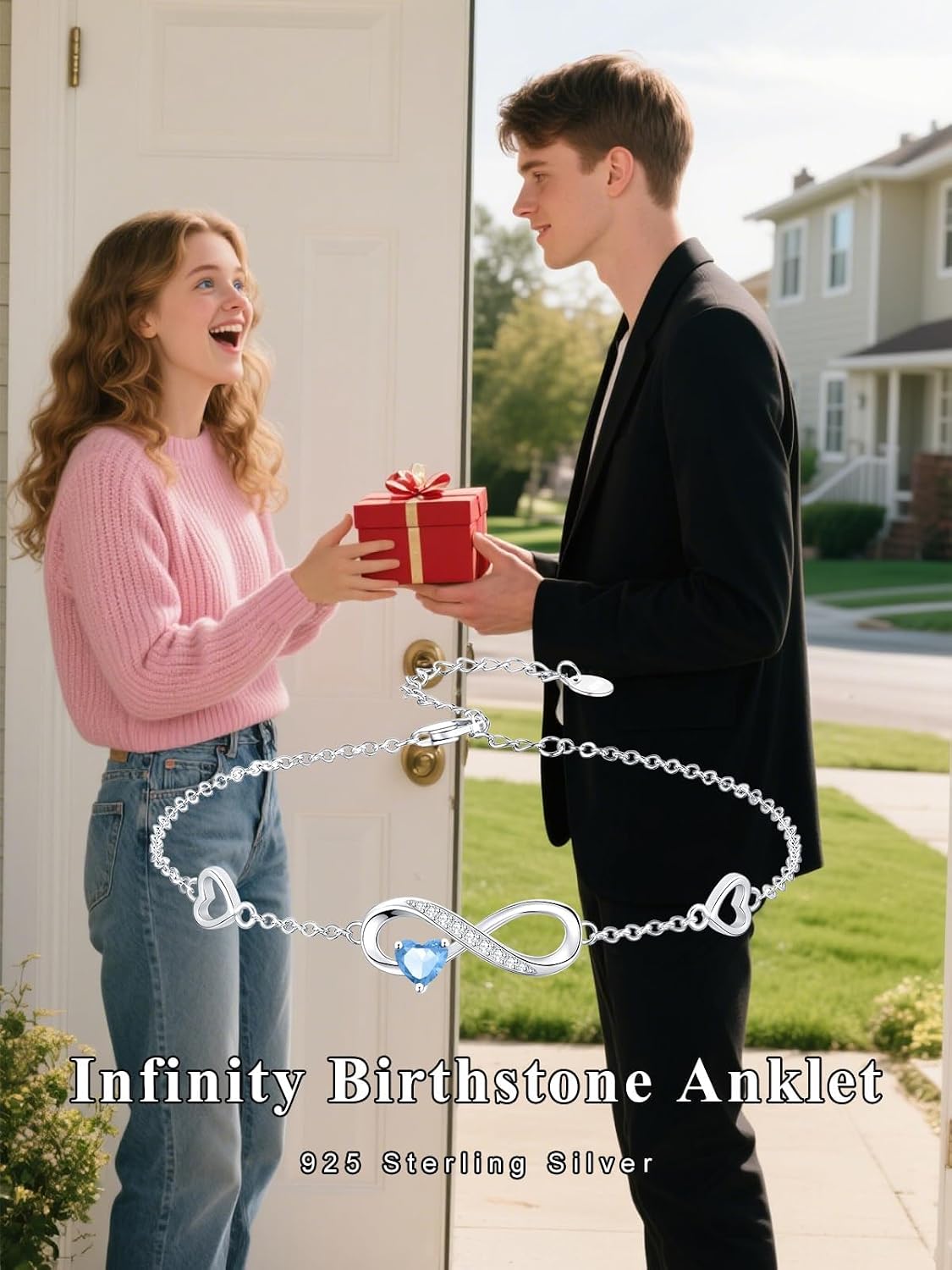 Dorunmo 925 Sterling Silver Infinity Heart Bracelet Anklet for Women – Adjustable Birthstone Layered Jewelry Hypoallergenic, Mothers Day Birthday Best Friend Gift for Mom BFF