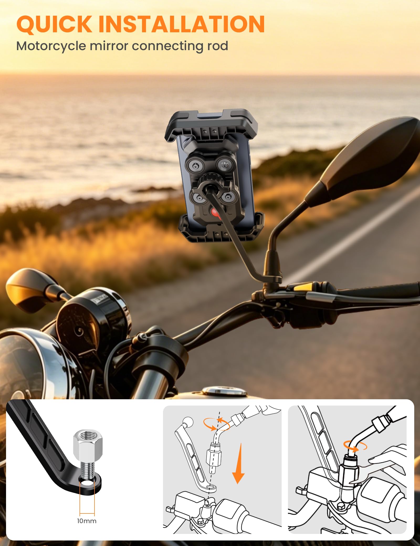 Grefay Support Téléphone Moto Support Telephone Scooter[Double Amortissement des Vibrations] Support Téléphone pour Rétroviseur Moto avec Rotation à 360° pour Smartphone de 5,1-6,8 Pouces