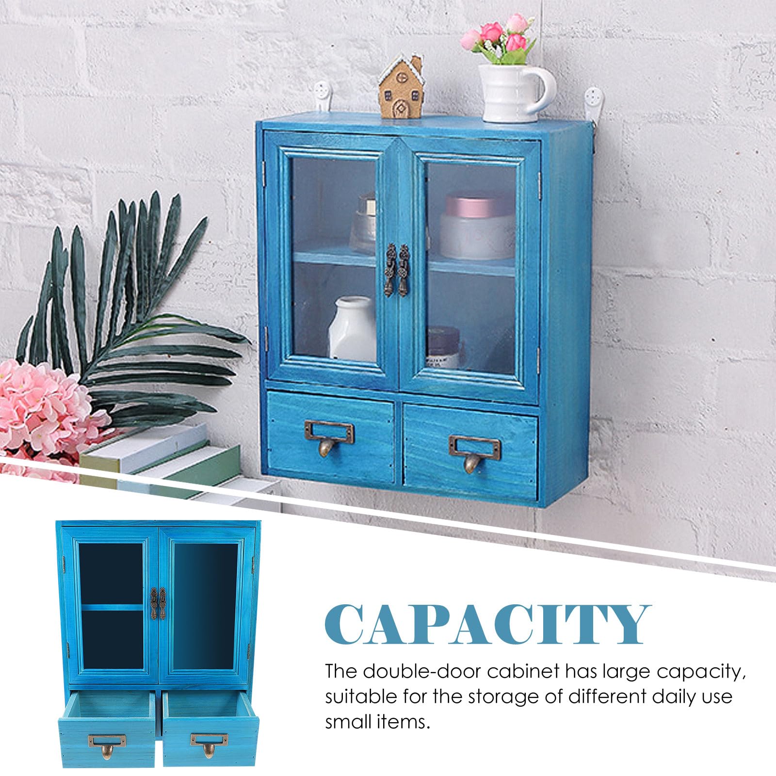 INOOMP Azul Armario de Pared Doble Puerta de Madera Vintage