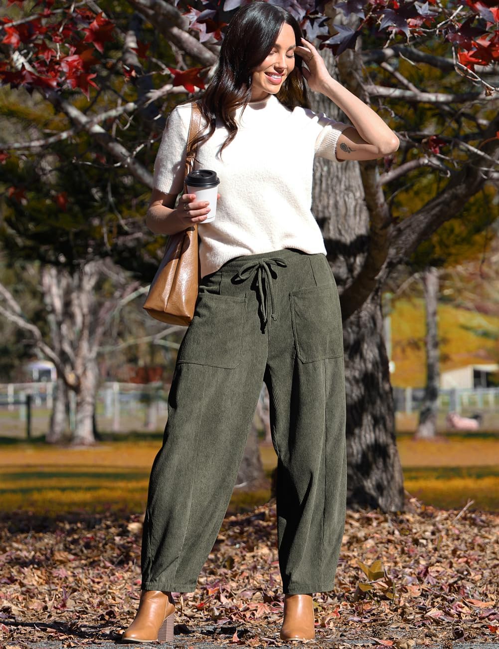 TARSE Women’s Corduroy Pants Baggy Wide Leg Pants Casual Elastic Waisted Palazzo Harem Pants with Pockets - Image 3