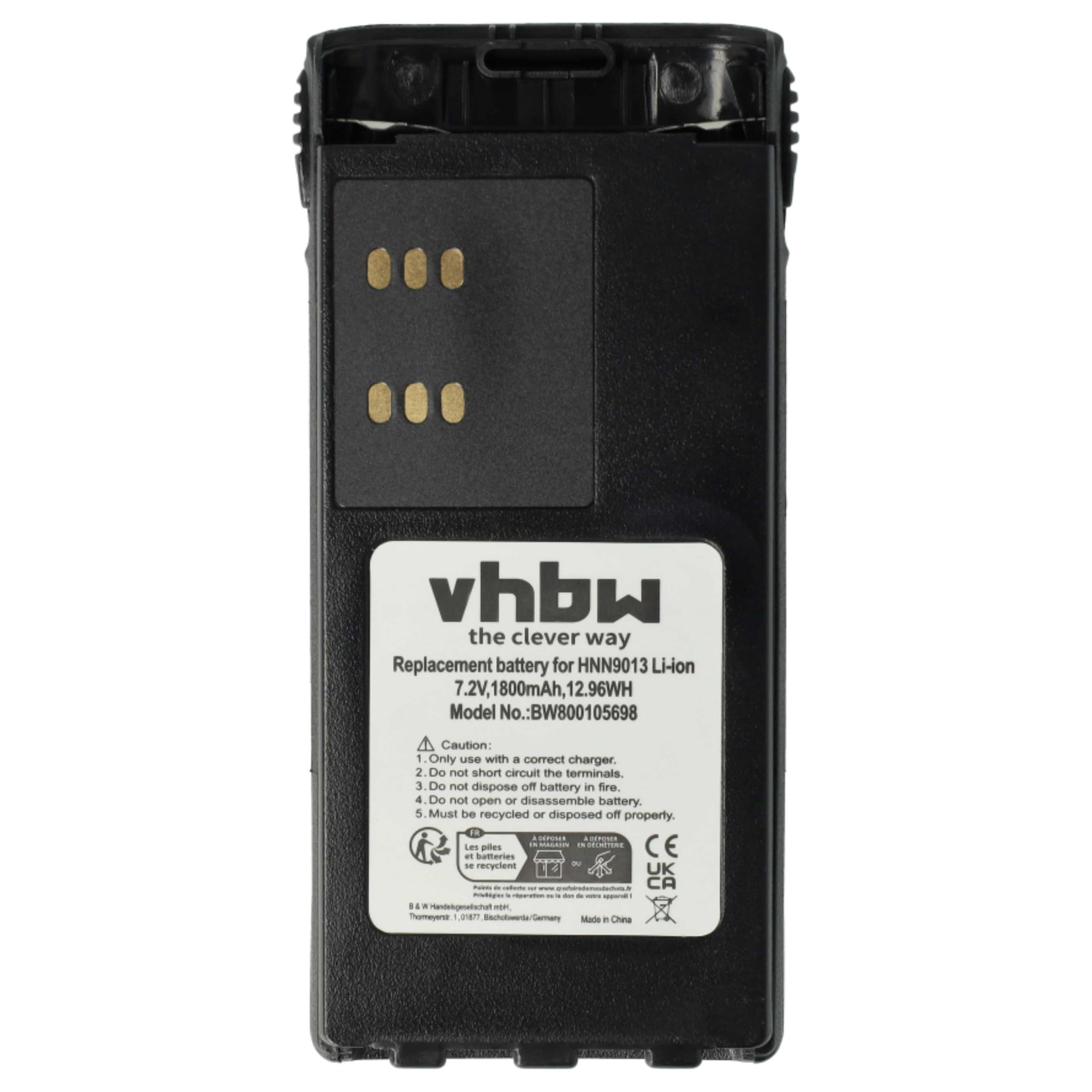 vhbw 2x batteria compatibile con Motorola GP339, GP540, GP340, GP360, GP380 radio (1800mAh, 7,2V, Li-Ion) + clip