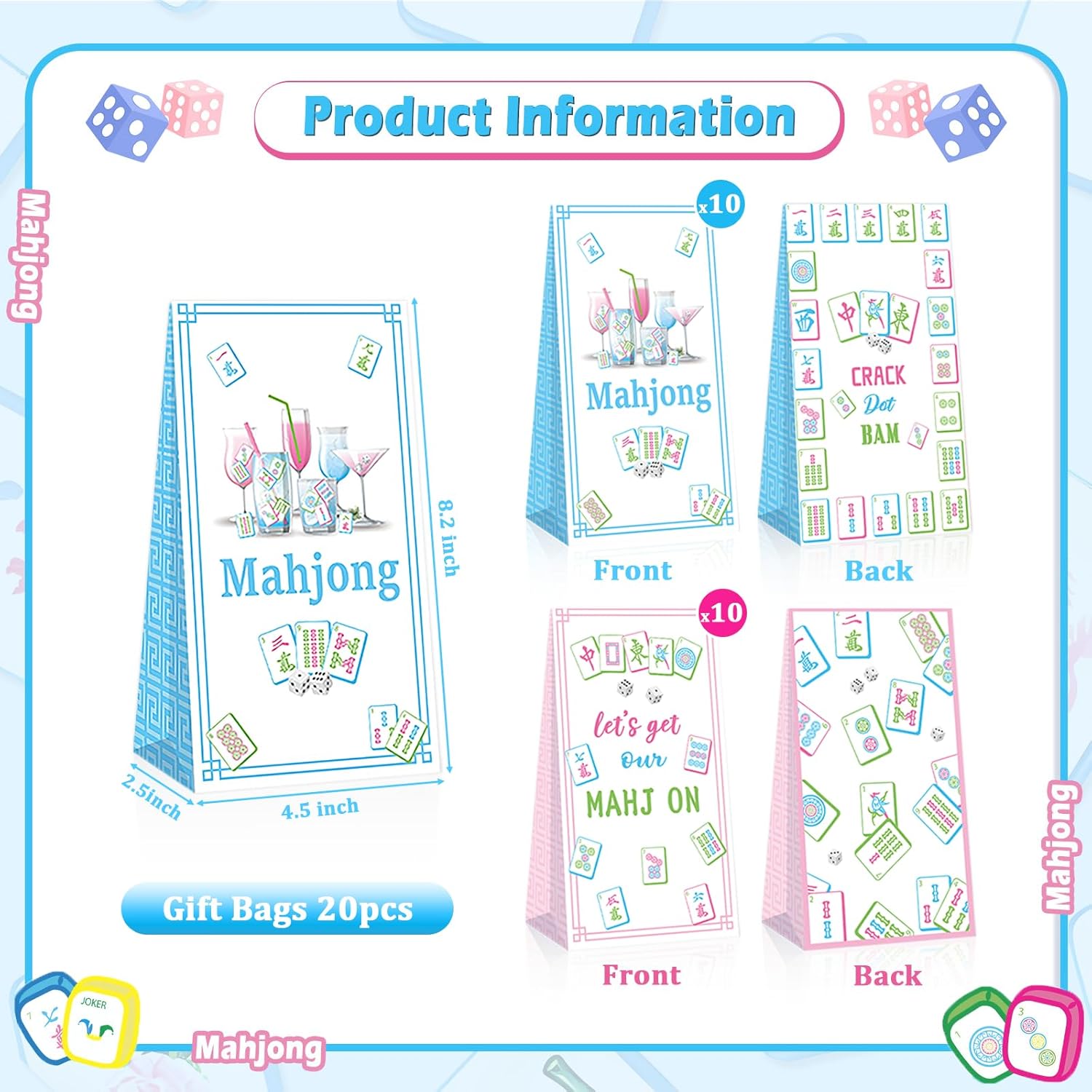 20pcs Mahjong Goodie Bags, Mahjong Party Bags for Mahjong Girls Party & Special Events, Game Night, Mahjong Night, Bridal Showers, Cocktail Parties & Celebrations - Image 2