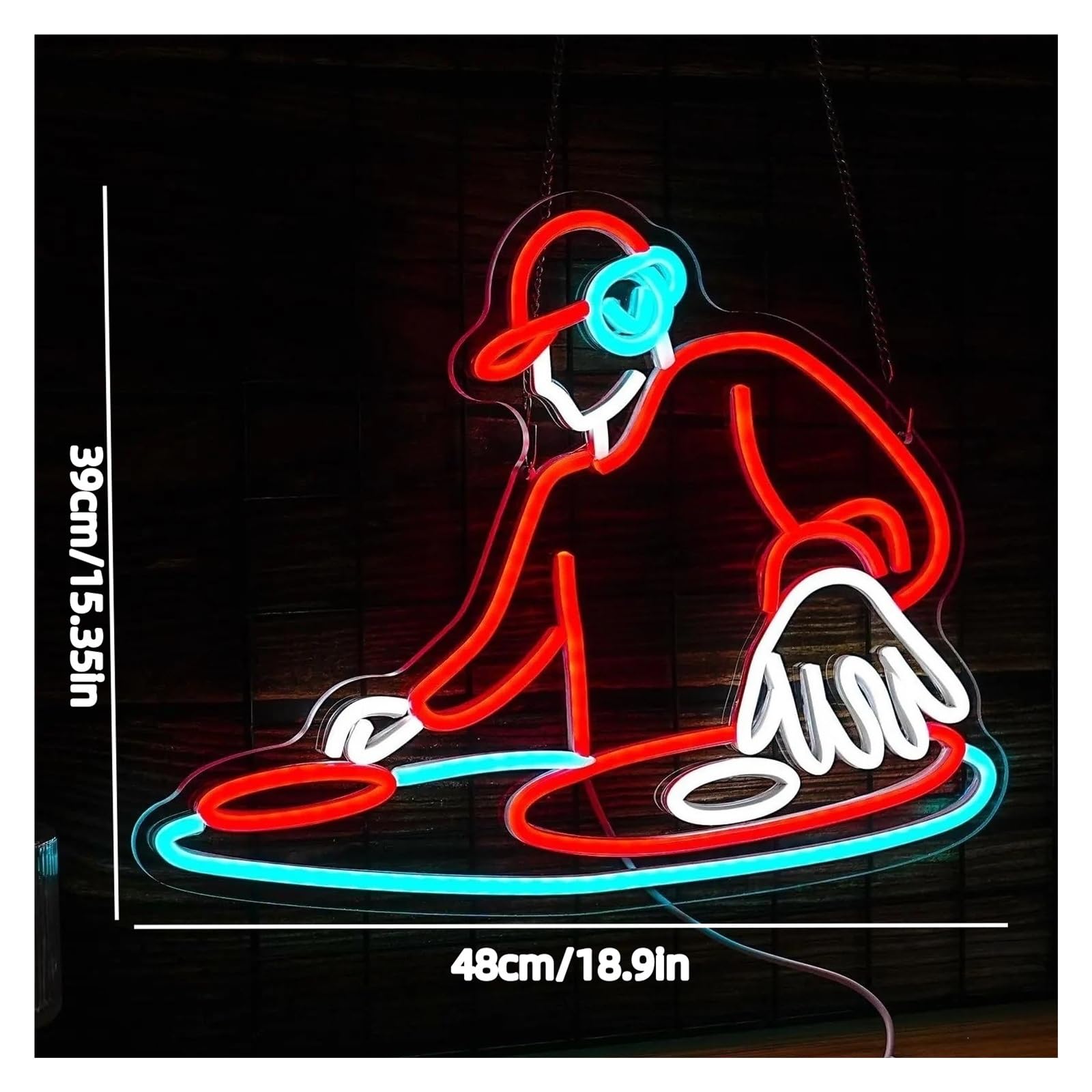 Wiszące neony artystyczne DJ Player Neon Sign Do Baru Klubu Muzyka Koncert Sypialnia Impreza 48cmx39cm/18.9inx15.35in