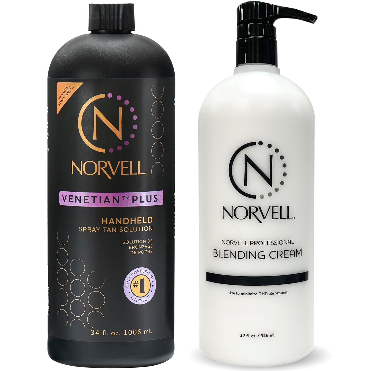 Norvell Premium Professional Sunless Tanning Spray Tan Bundle - Venetian Plus, 34 Fl Oz and Barrier Cream, 32 Fl Oz
