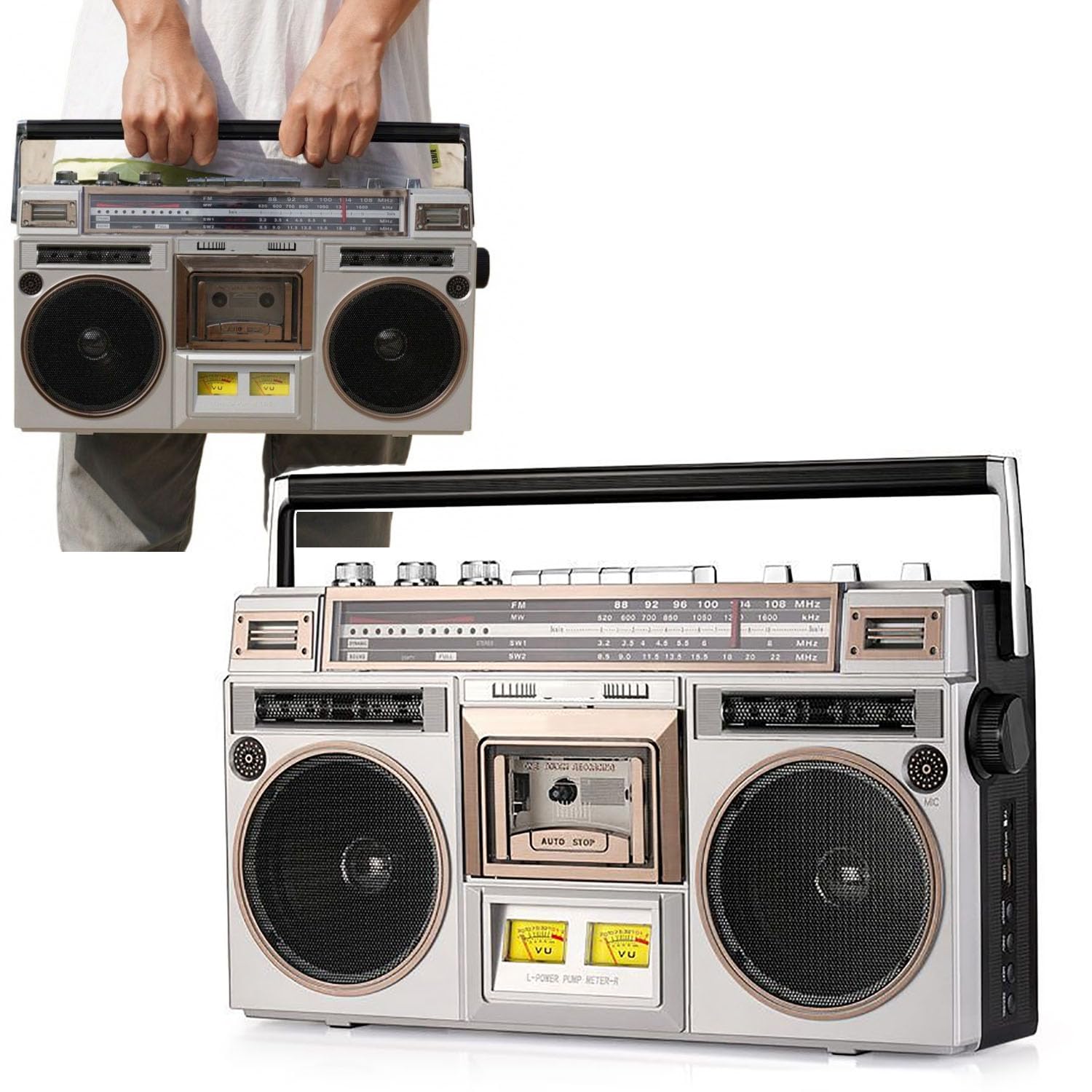 Przenośny Odtwarzacz Kasetowy Z Radiem, Retro Odtwarzacz CD Boombox Z Jakością Dźwięku HiFi I Dwukanałowym Stereo, Funkcją Transkrypcji W Wielu Trybach, Radio AM/FM, Obsługa Kart SD/USB