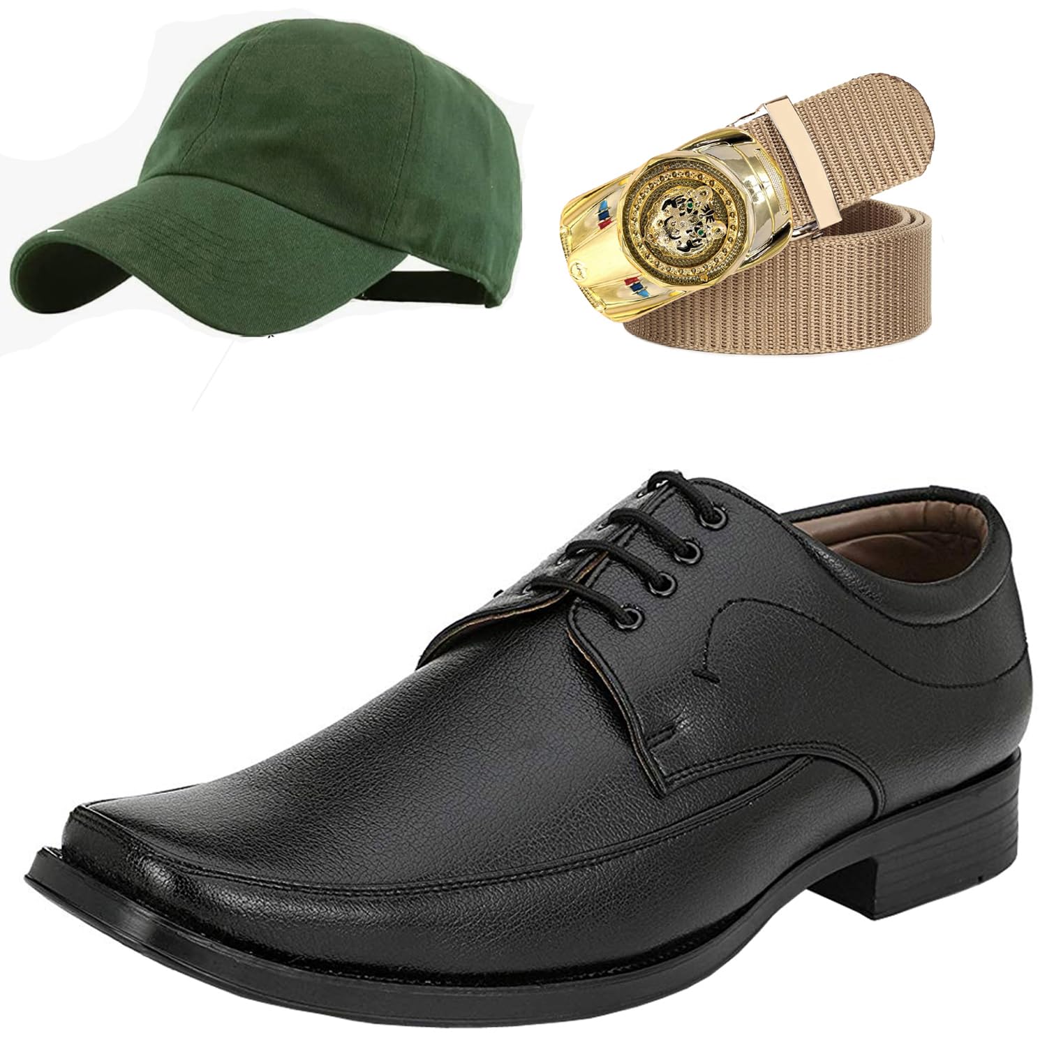 Formal Shoes with Free Base Ball Cap & Free Belt Combo for Men & Boys Black-image-34