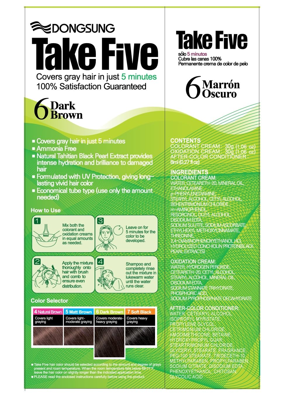 Dongsung Take 5 Hair Dye No.6 Dark Brown Covers Gray Hair in Just 5 Minutes Without Any Foul Odor! Designed to Improve Damaged Hair (Pack of 12)