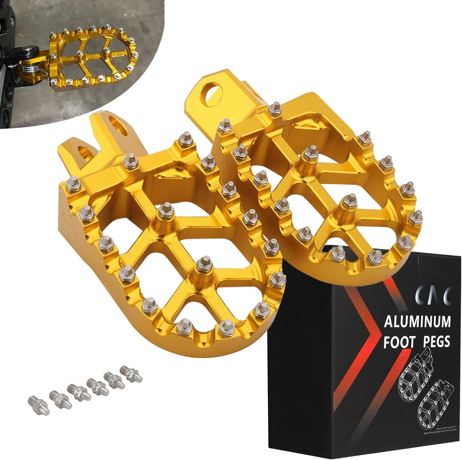 Dirt bike foot pegs CNC 7075 aluminum gold