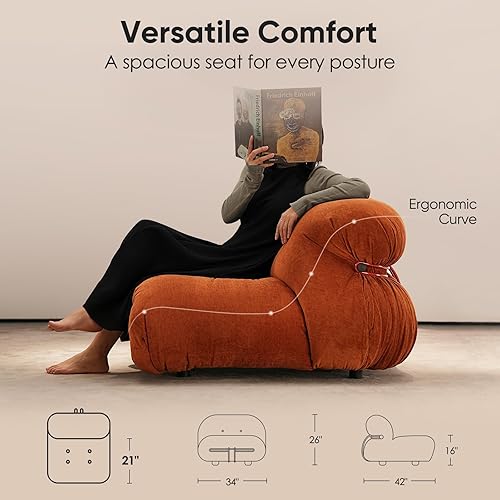 Miniatura 6 de cebihy Fireside - Silla de puf, sofá Soriana, sofá de diseño de soporte de metal con tapicería generosa y efecto acolchado, sin brazos, sofá cómodo