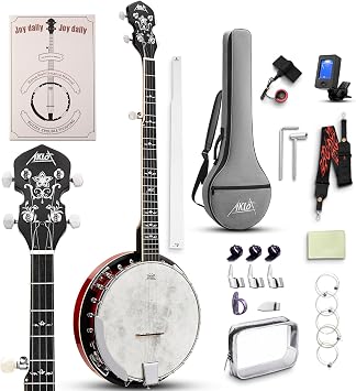 AKLOT Full-Sized Banjo with Remo Head 38 5 String Banjo Set with Removable Resonator, Geared 5th Tuner, 24 Brackets, Deluxe Beginner Kit with Gig Bag, Strings, Strap, Picks, Tuner, Bridge Ruler