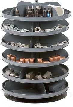 Durham 1106-95 Rotabin Gray Cold Rolled Steel 6 Revolving Shelves, 360lbs Capacity, 17" Diameter x 25-3/8" Height