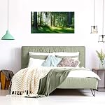 Lasdel Morning Sunlight Forêt Toile étranglée Wall Art pour le salon Chambre à coucher Maison, Bois Scène Photo Imprimer Peinture Décor Art, Green Paysage Wrapped Gift, Cadre intérieur (20x40 Pouces)