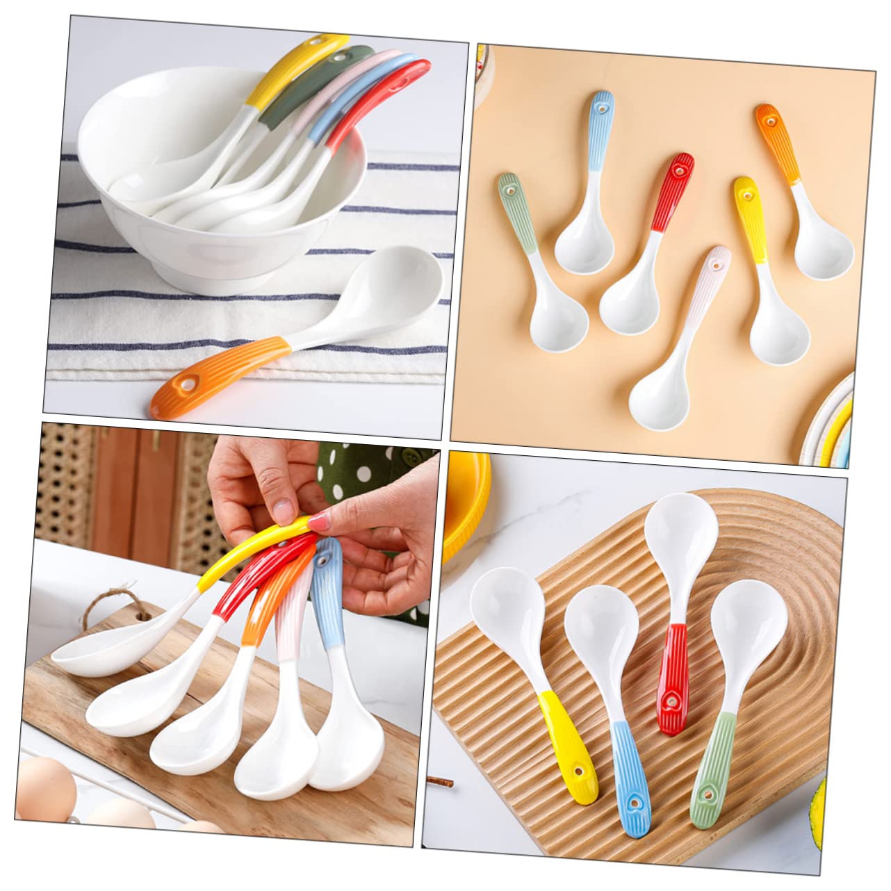 6 Cucharas Soperas de Cerámica Reutilizables, Mango Cómodo, Uso Múltiple, para Restaurantes y Catering, Vajilla de Cocina