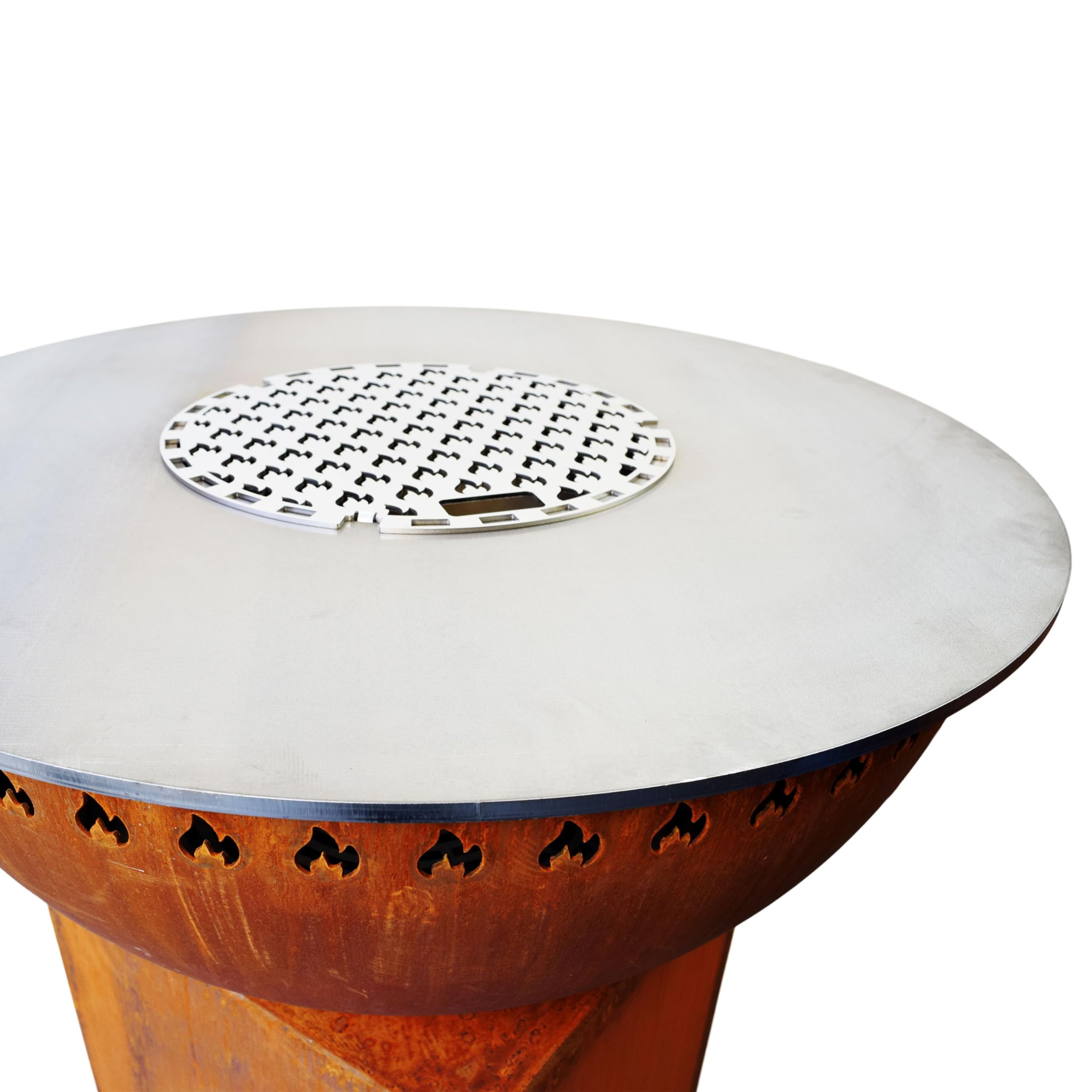 Wk³ad grillowy ze stali nierdzewnej do grilla z p³yt± ogniow± Grillrost.com z otworem 35 cm z oznaczeniem p³omienia