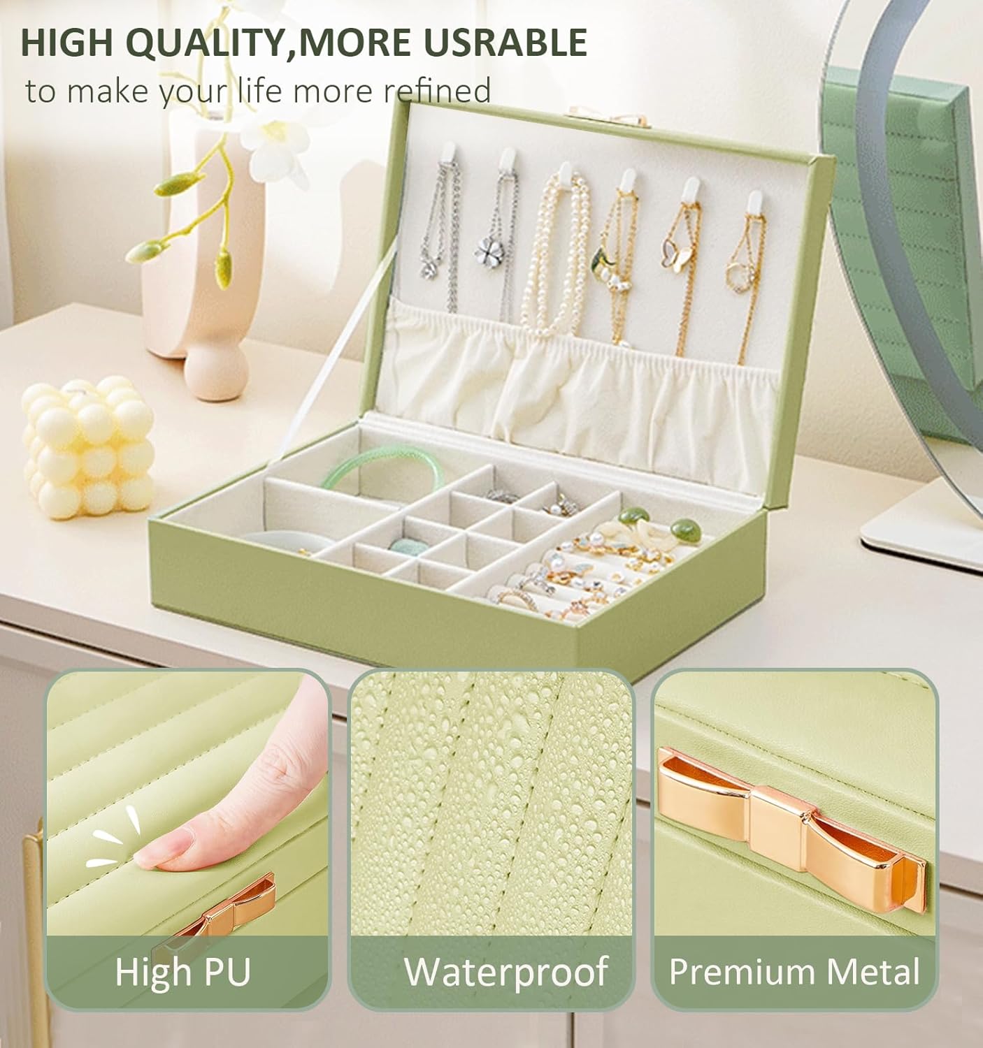 Jewelry Organizer Box for Women Girls Jewelry Box Jewelry Display Case and Organizer Jewelry Display Case Anti Tarnish Varying Compartments for Necklaces, Bracelets, Rings (Green, 1Tier) Green 1Tier