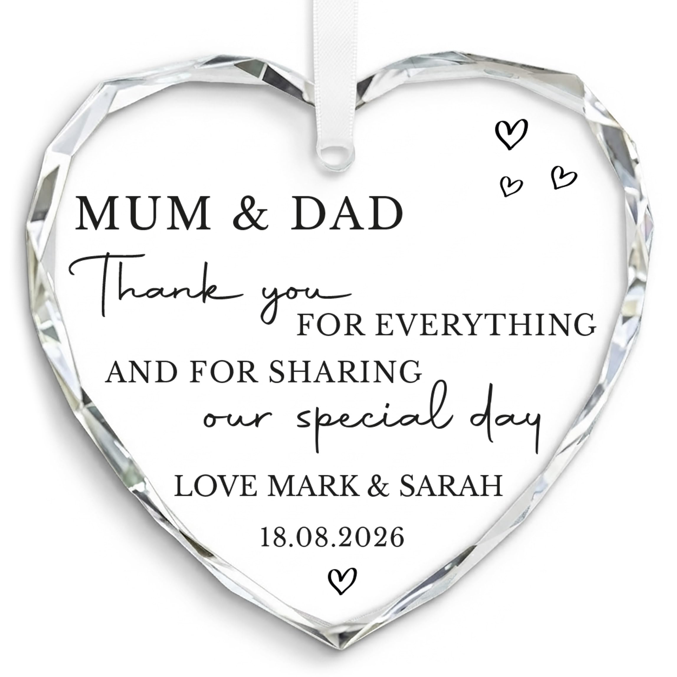 Beecreative Personalised Parents of the Bride Gifts - Crystal Glass Hanging Ornament - Mum and Dad On My Wedding Day Present - With Keepsake Gift Bag